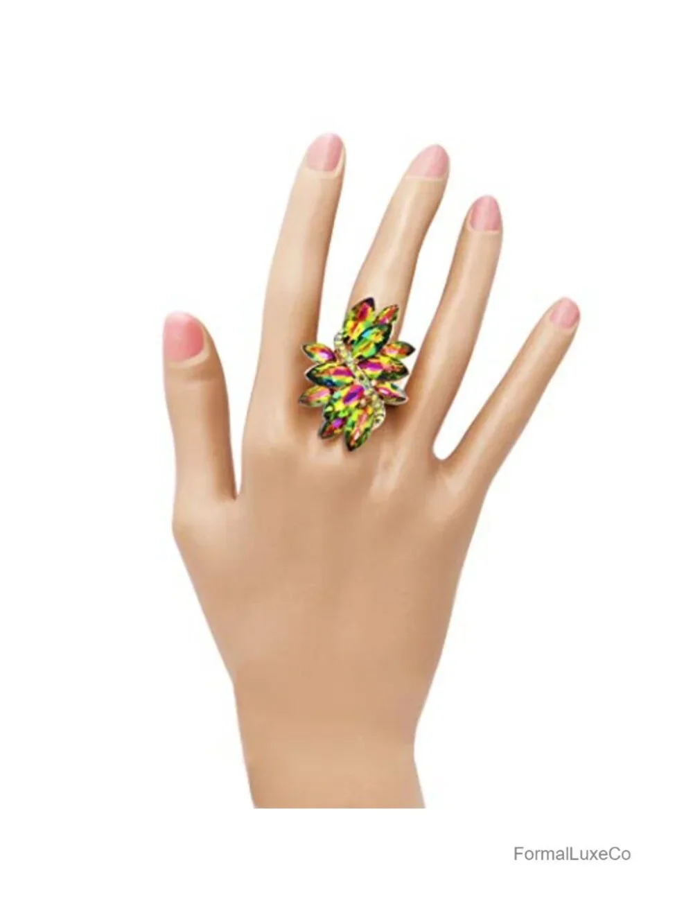 Oversized Marquise Crystal Statement Stretch Cocktail Ring Alloy